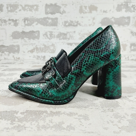 New NORDSTROM RACK Oslo Block Heel Pointed Toe Slip On Snakeskin Pump F887 - Picture 1 of 12